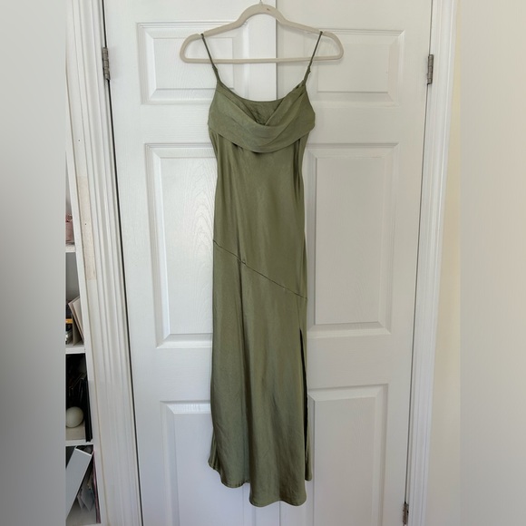 A Little Whisper Satin Midi Dress Olive - Picture 7 of 9